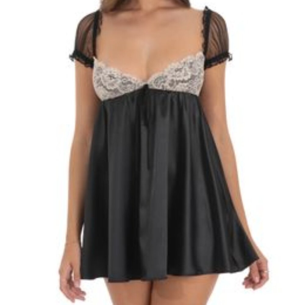 LUCY IN THE SKY || Puff sleeve satin babydoll dress